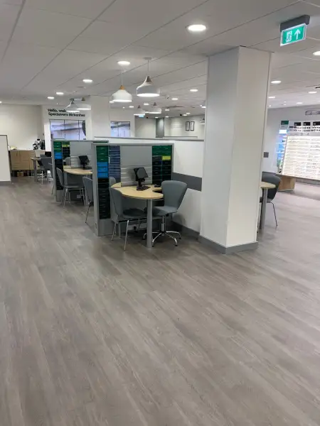 Dispense desks fitted in the new expansion at Birkenhead Specsavers: Swipe To View More Images